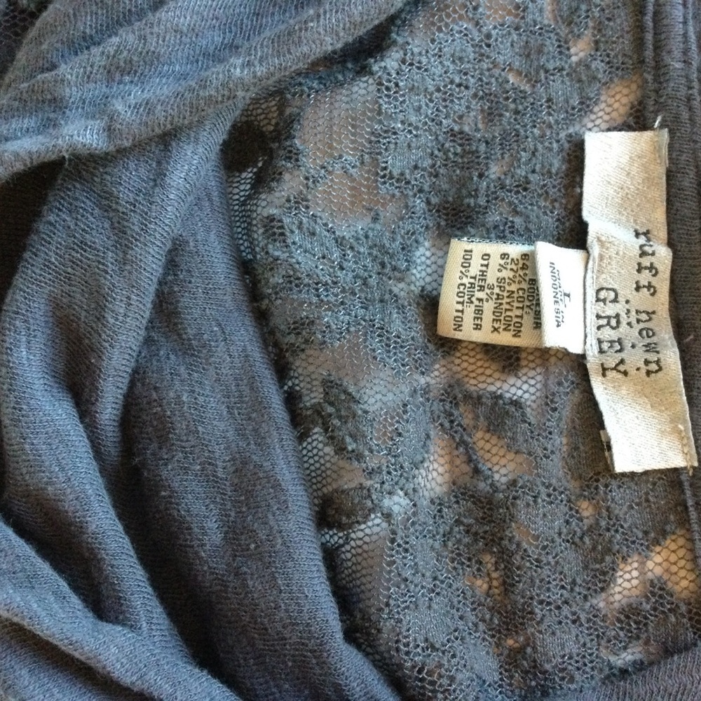 Ruff Hewn Grey Elegant  BOHO Lace Cowl Neck Lace Top Size Large - Picture 7 of 7